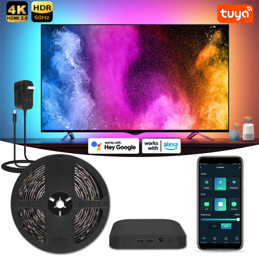 Luz ambiental para TV inteligente, caja de sincronización HDMI, tira de luz Led para PC, retroiluminación Led para Alexa,Google,PS5, TV Box