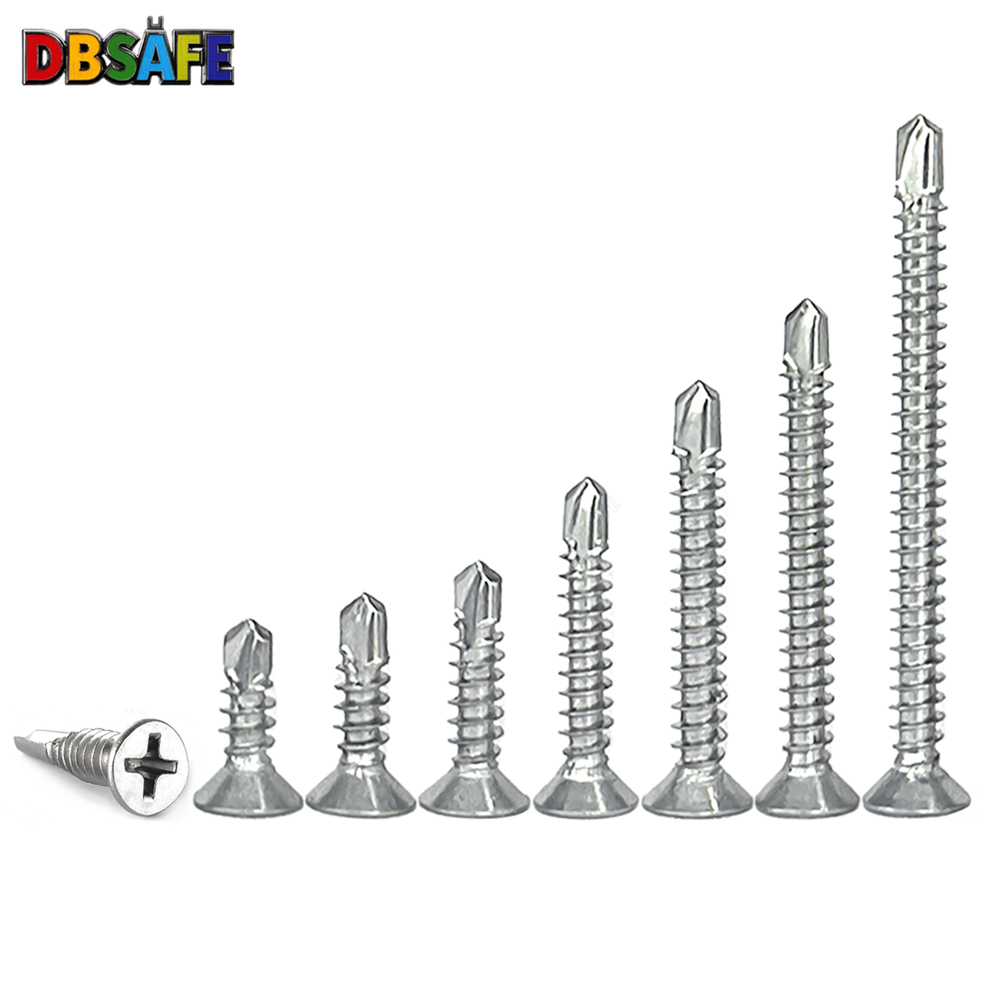 50 pièces # 8 vis autotaraudeuses M4.2 410, tôle d'acier inoxydable, tête plate, attaches de perçage rapide haute résistance