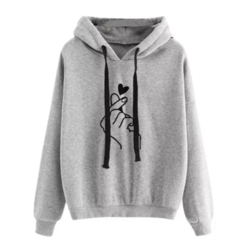 Sudadera con capucha de lana de otoño Color sólido dedo corazón con capucha moda coreana sudaderas de manga larga Top bolsillos con cordón sudaderas con capucha sueltas