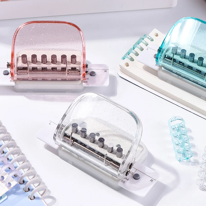 6 hole punch: Desk storage, ideal for binding notebooks and documents, quick positioning of holes, manual binding supplies