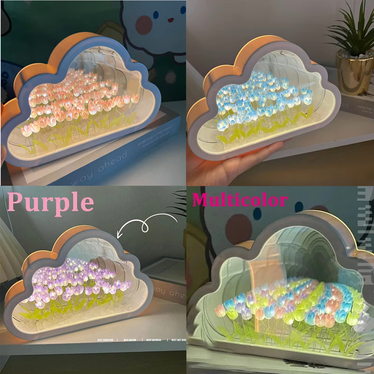 DIY Tulip Flowers LED Night Light Colorful Cloud Shape 20/21LEDs Atmosphere Light USB/Battery Powered Home Christmas Party Decor