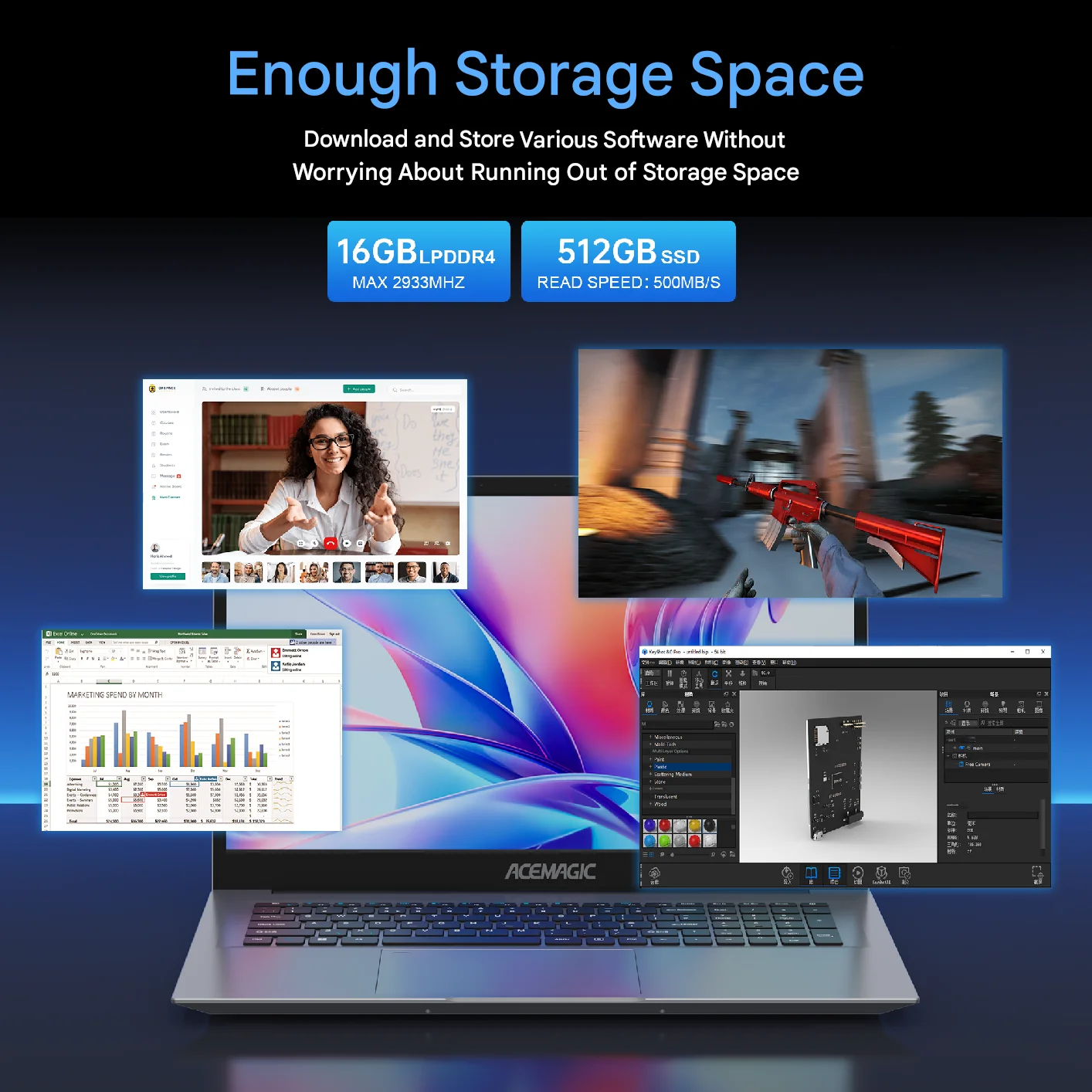ACEMAGIC AX15 Intel Twin Lake-N150 15.6" Ultra Slim 5000 mAh Laptop 16GB LPDDR4 Ram 512GB Rom Windows 11 BT5.0 Wifi 6 Notebook