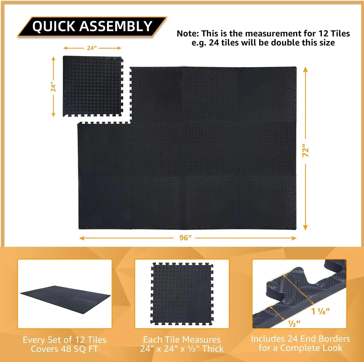 HighQuality 24 Pack, 96 SQFT 1/2" Extra Thick Exercise Mat Home Gym or Floor Padding High-Density EVA Interlocking Foam onsale
