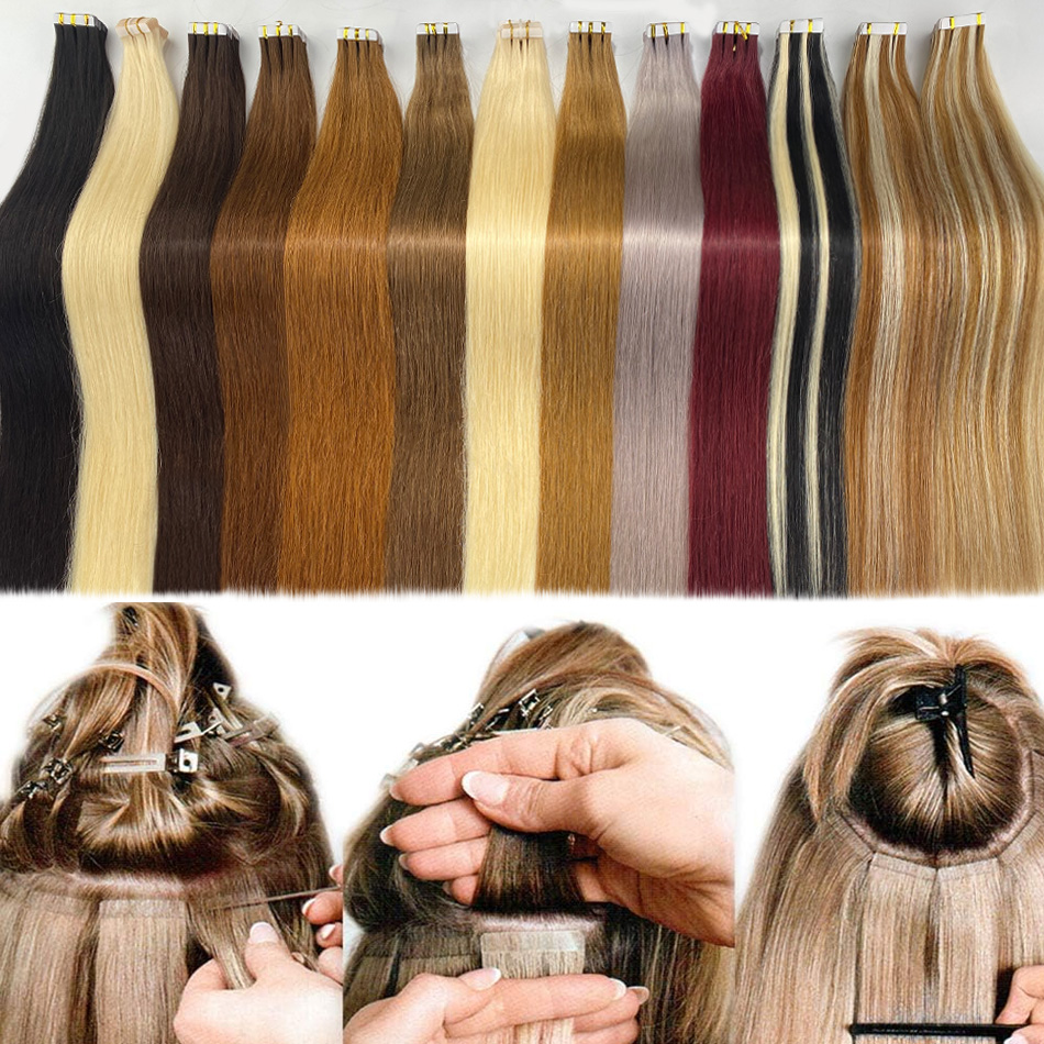 เทปต่อผมมนุษย์ธรรมชาติที่มองไม่เห็น SKin Weft 18 "-30" เครื่อง Remy กาวสองหน้ามนุษย์ผม