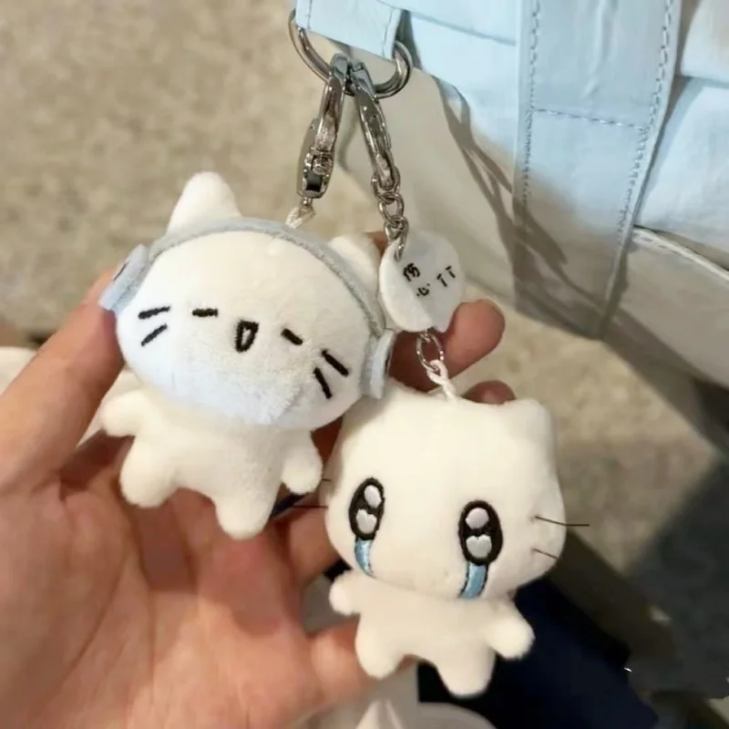 หูฟังน่ารักลูกแมวคู่พวงกุญแจมินิแมวร้องไห้ตุ๊กตาพวงกุญแจตุ๊กตาสุนัขการ์ตูน Bee กระเป๋าจี้ Charms กระเป๋าเป้สะพายหลังตกแต่ง