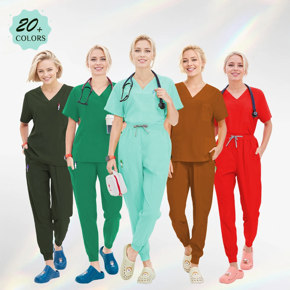 Sommer Medizinische Peelings Krankenhaus Uniformen Arzt Krankenschwester Arbeitskleidung 4-weg Stretch Pet Klinik Pflege Anzüge Zahnarzt Arbeits Kleidung S21