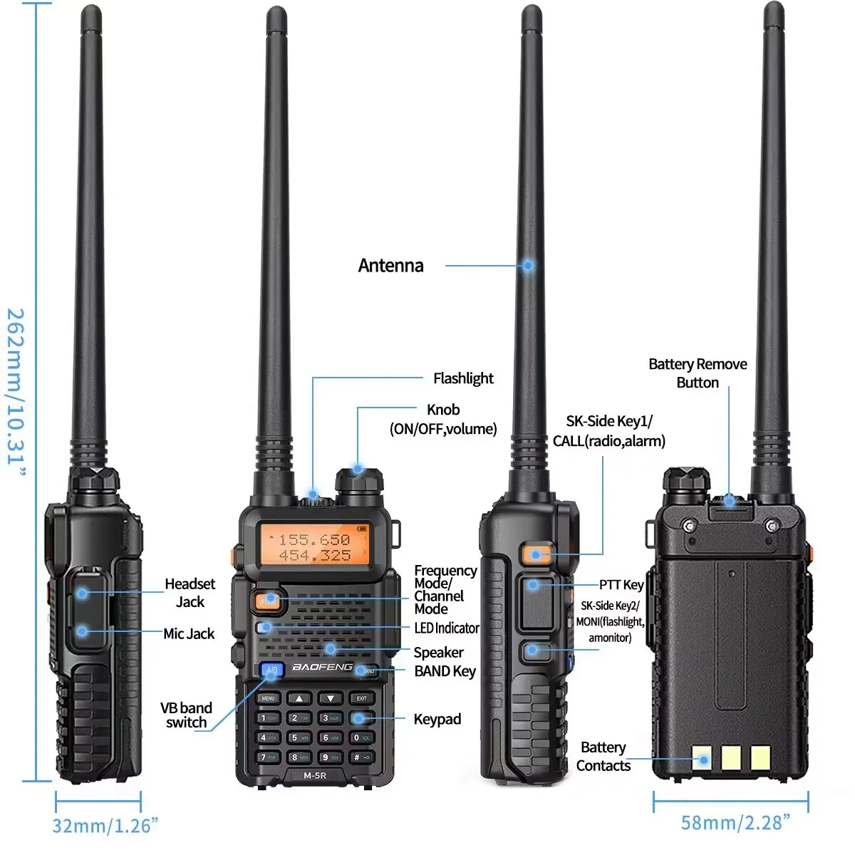 Baofeng M-5R Walkie Talkie High Power Long Range Typ-C Wireless Kopierfrequenz Zwei-Wege-Radio Kommunikation Amateurfunk zum Wandern