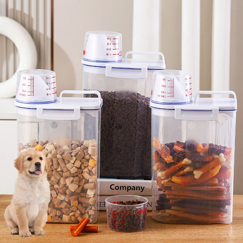 Cubo de almacenamiento de alimentos para perros, tanque de almacenamiento de granos de comida para mascotas, caja de arroz para almacenamiento de cocina, tarro sellado de granos de comida para gatos, accesorios para perros y gatos