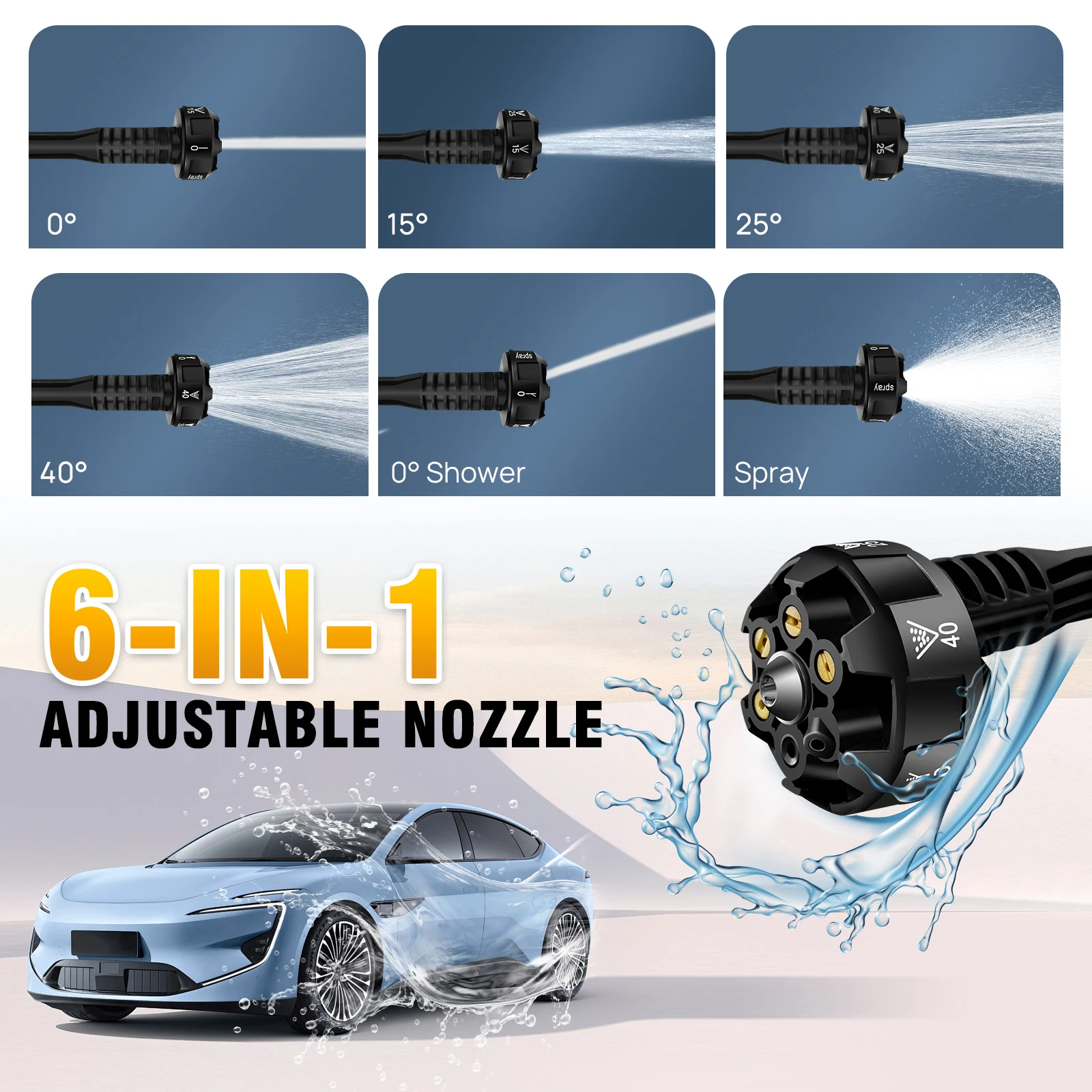 6 IN 1 borstelloze 21V elektrische hogedrukreiniger Draadloos efficiënt autotuinreinigingspuitpistool met krachtige 3,0 Ah batterij