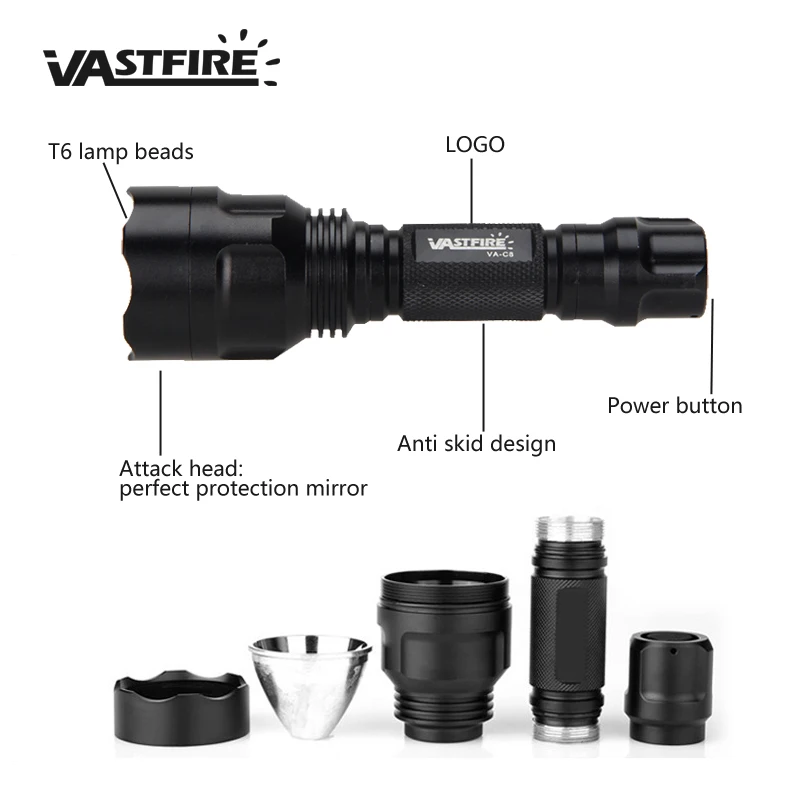 Super LED Flashlight C8 1-Mode 350LM 600-800 Yards Range Tactical Hunting Led Torch for Night Riding Camping Hiking Using 18650
