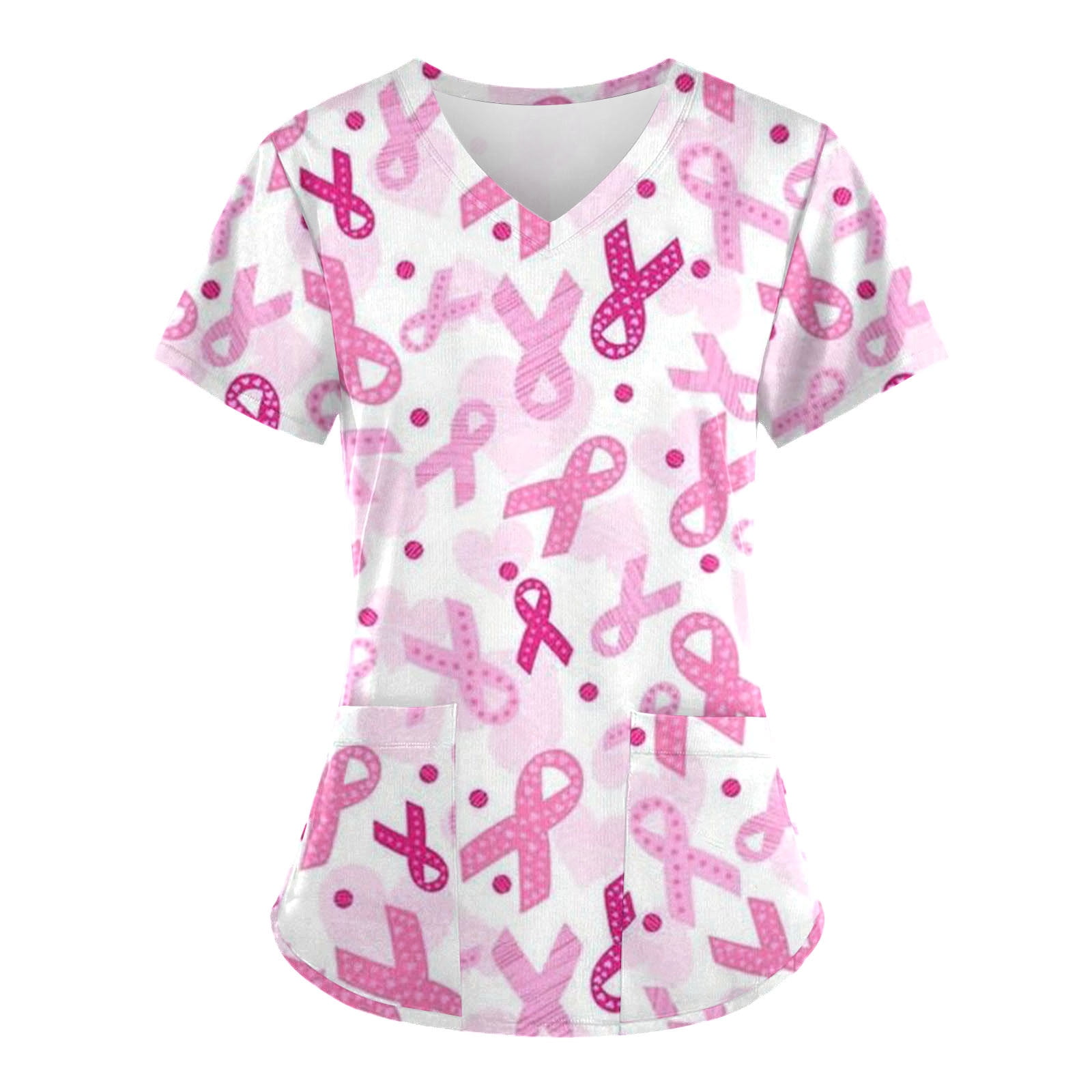 Esfoliantes uniforme médico fita rosa câncer lutador gráfico uniformes femininos decote em v manga curta topos com bolsos esfrega para wome