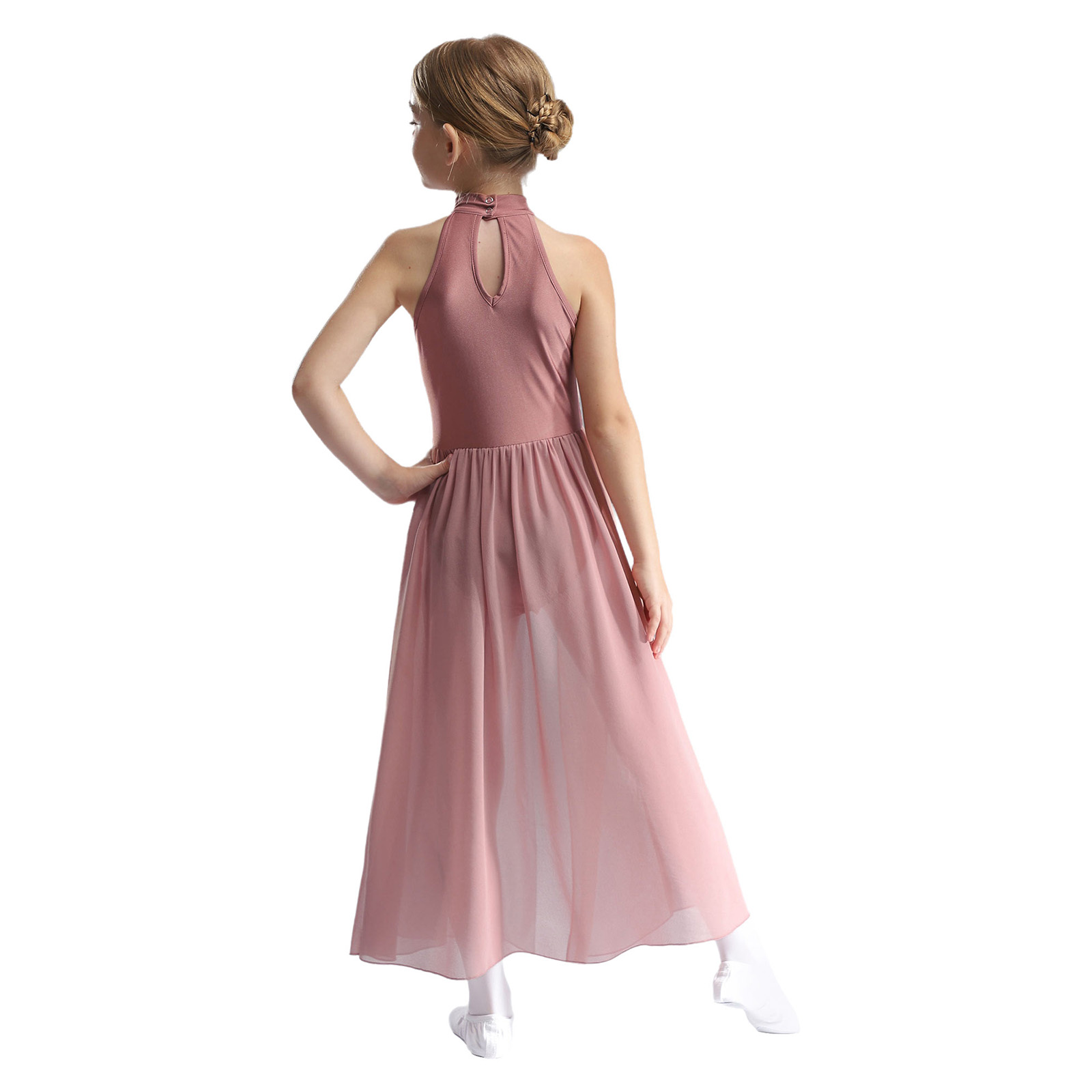 Kinder Mädchen Modern Dance Kleid Ärmellos Split Maxi Rock Trikot Kleid Ballett Lyrical Contemporary Performance Dancewear