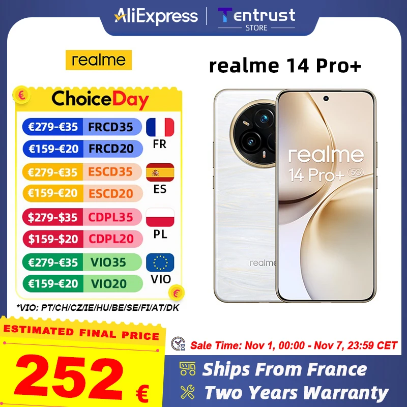 Versione globale realme 14 Pro Plus 5G Smartphone Sony 3X Periscope OIS Fotocamera Snapdragon7s Gen 3 80W SUPERVOOC Carica IP69
