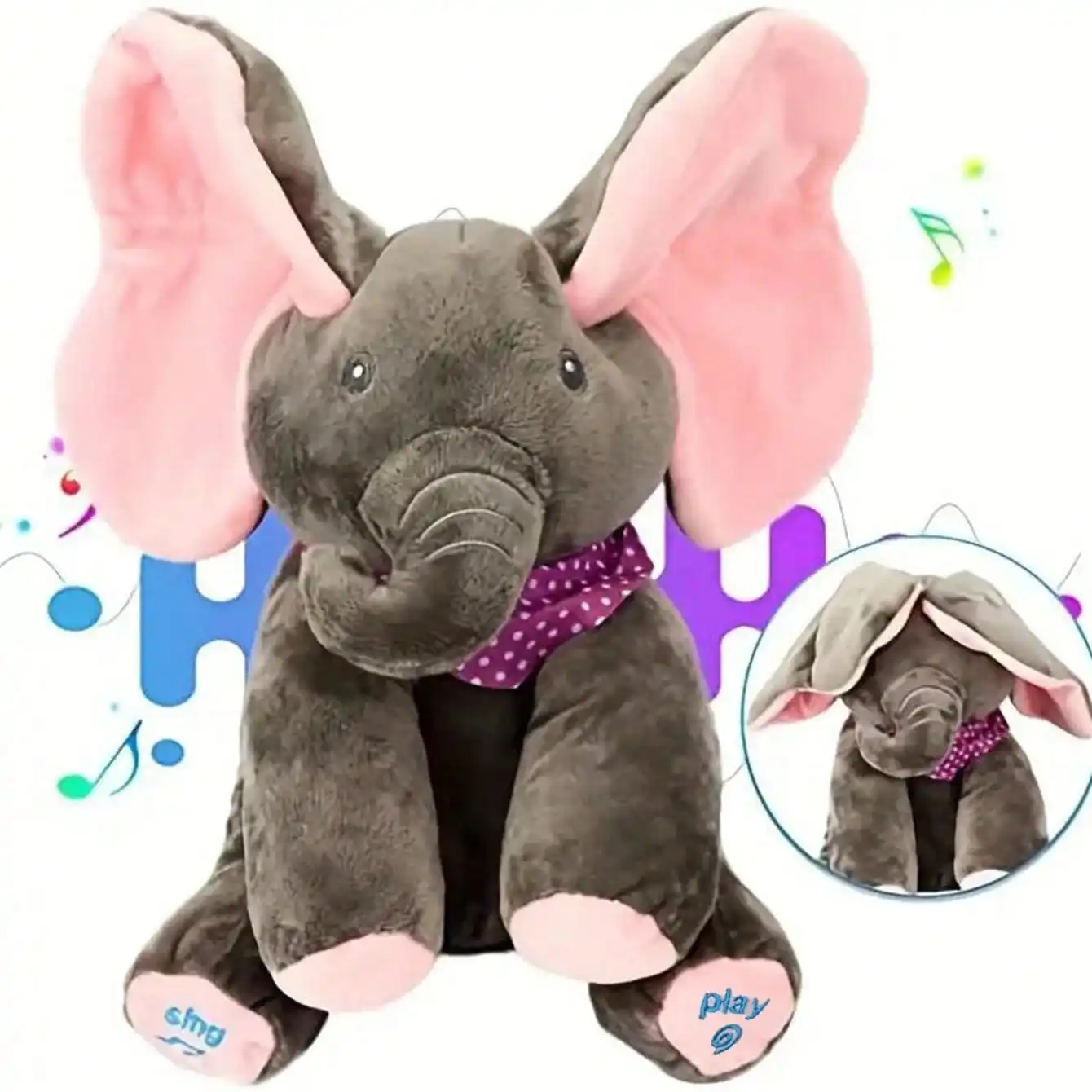 Musical Dancing Elephant Plush - Singing Peekaboo Toy with Moving Ears, Soft Cuddly Gift for Birthday