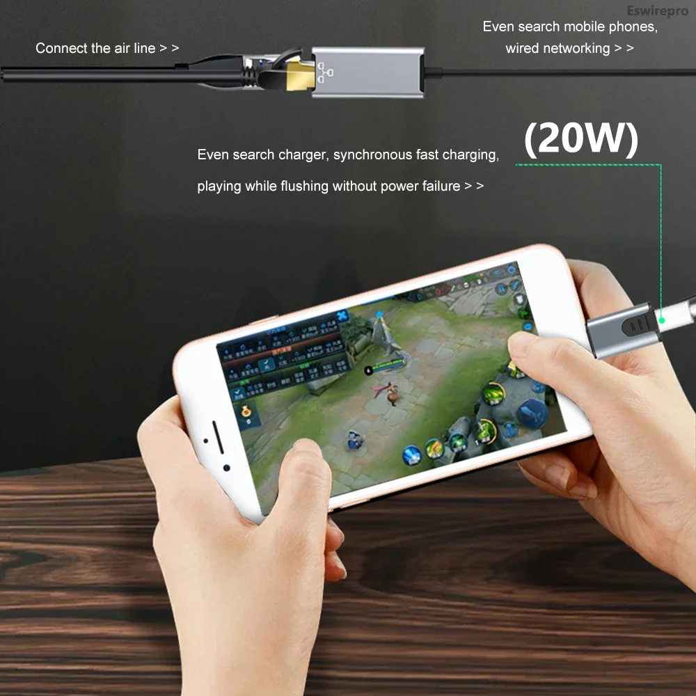 RJ45 для Lightning iPhone 14 13 12 11 8 7 6 5 /iPad/iPod Ethernet LAN сетевой адаптер с портом зарядки 20 Вт