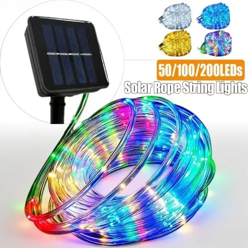 Guirnalda de luces LED solares impermeables para exteriores, luces de cuerda de hadas de 33-100 pies para jardín, Navidad, Patio - Decoración navideña