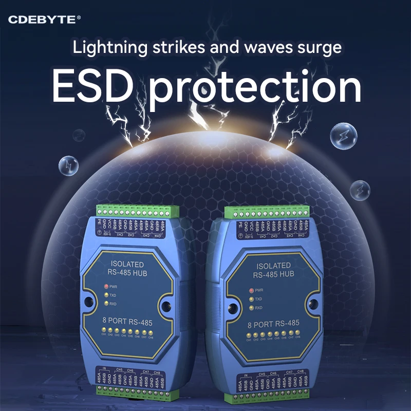 RS485-Hubs, fotoelektrische Isolierung, industriell, DC 8–28 V, CDEBYTE E810-R-Serie, ESD-Schutz, Strom- und Signalisolierung