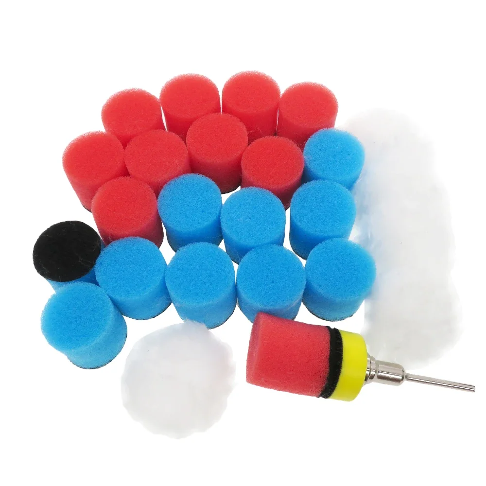 26 Mini Xe Hơi Xốp Mũi Khoan Đánh Bóng Bộ Móc Và Vòng 1 Inch 25Mm Chi Tiết Xốp Len Tẩy Lông đệm Phồng Đệm Với Backer