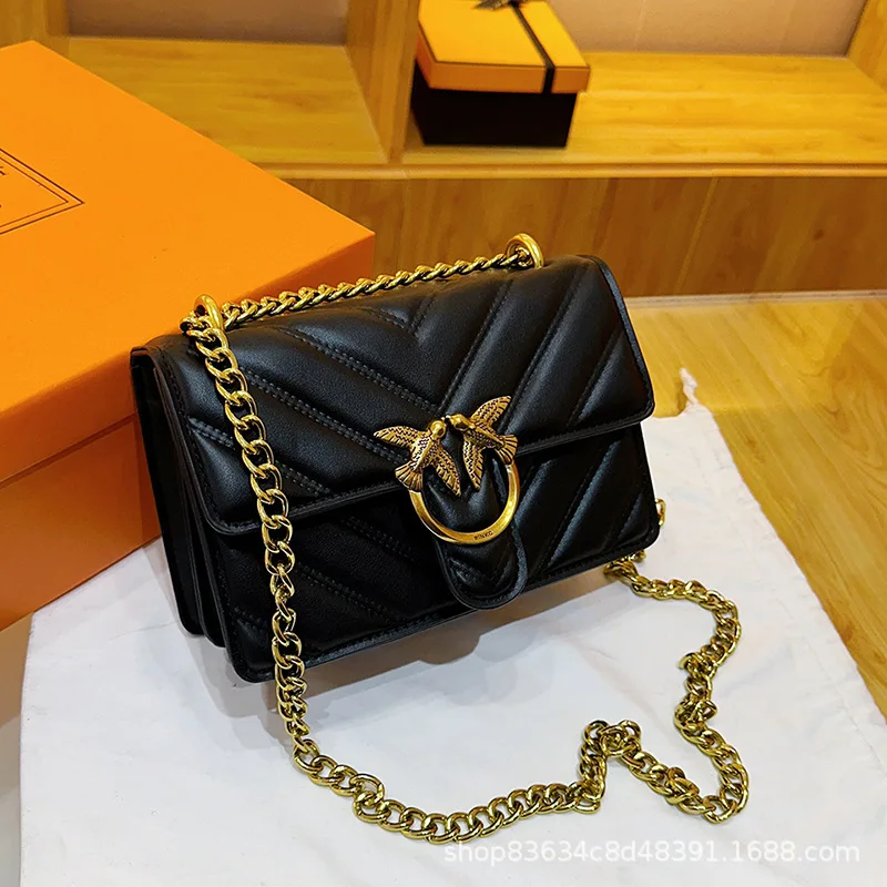 Bolsa de andorinha com corrente de losango 2025 nova versátil pequena bolsa quadrada elegante estilo estrangeiro bolsa mensageiro de ombro