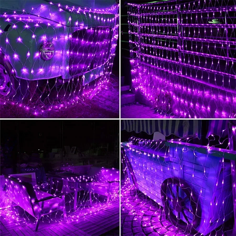 EU Stecker 220V Lila Halloween Net Lichter Anschließbare LED Lila Rosa Mesh Netting Lichter Garten Weihnachten Bush Girlande licht