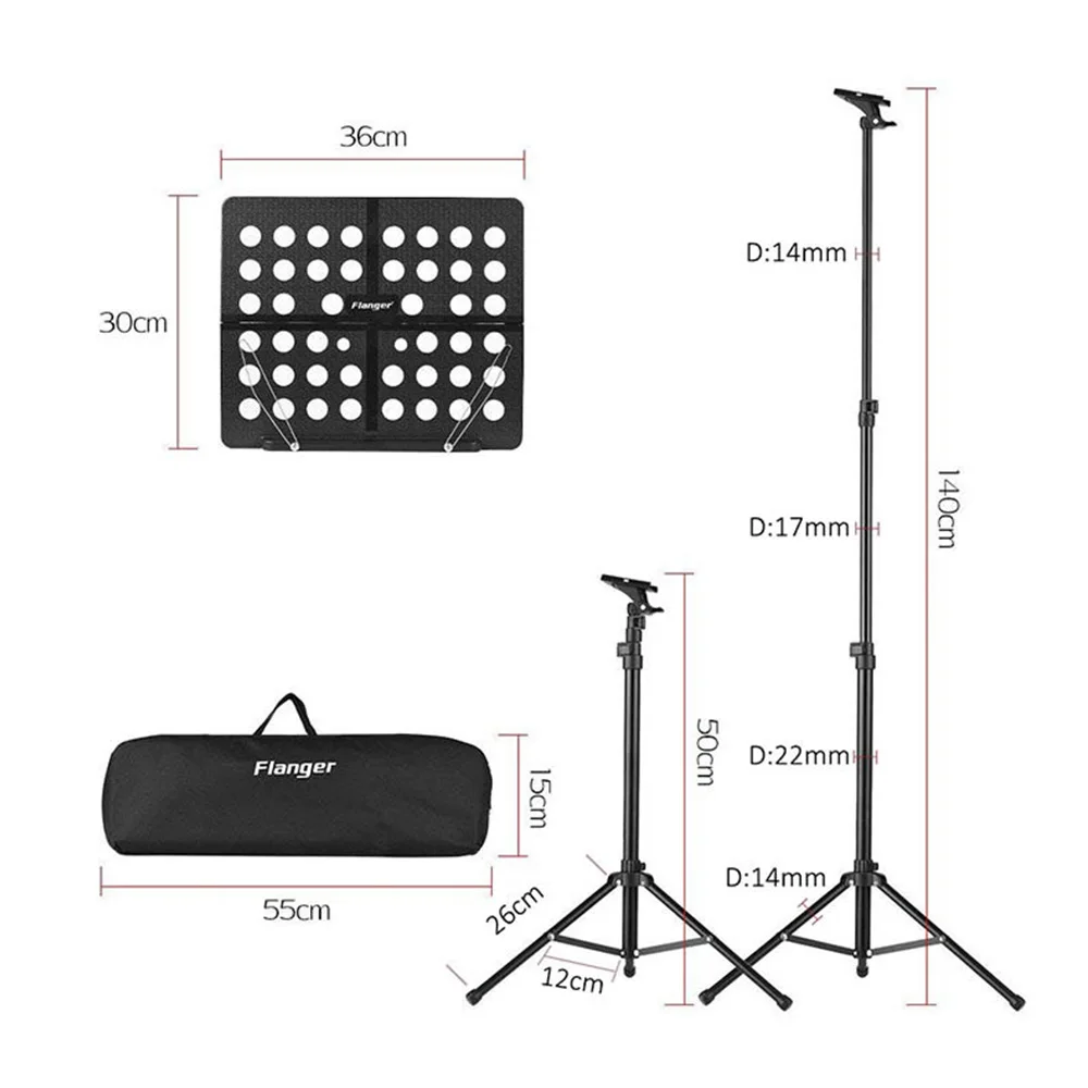 Music Sheet Stand Foldable Stainless Steel Tripod Stand Holder with Bag Height Adjustable Musical Instrument Accessories