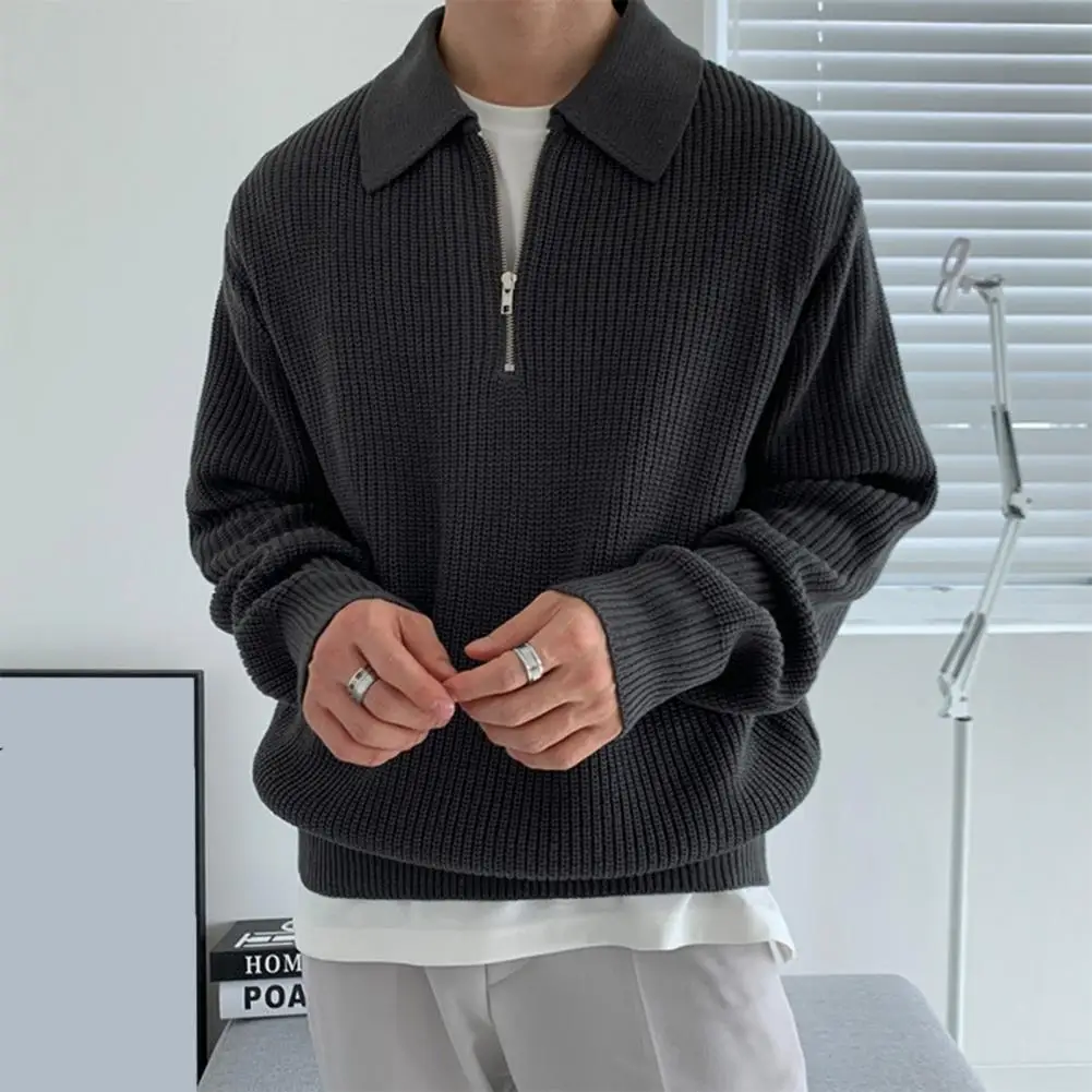 เสื้อกันหนาวผู้ชายผู้ชายฤดูใบไม้ร่วงฤดูหนาวเสื้อกันหนาวถักซิปPullover Soft Warmความยาวกลางเสื้อลําลองสําหรับชายน้ําหนักเบาผู้ชาย