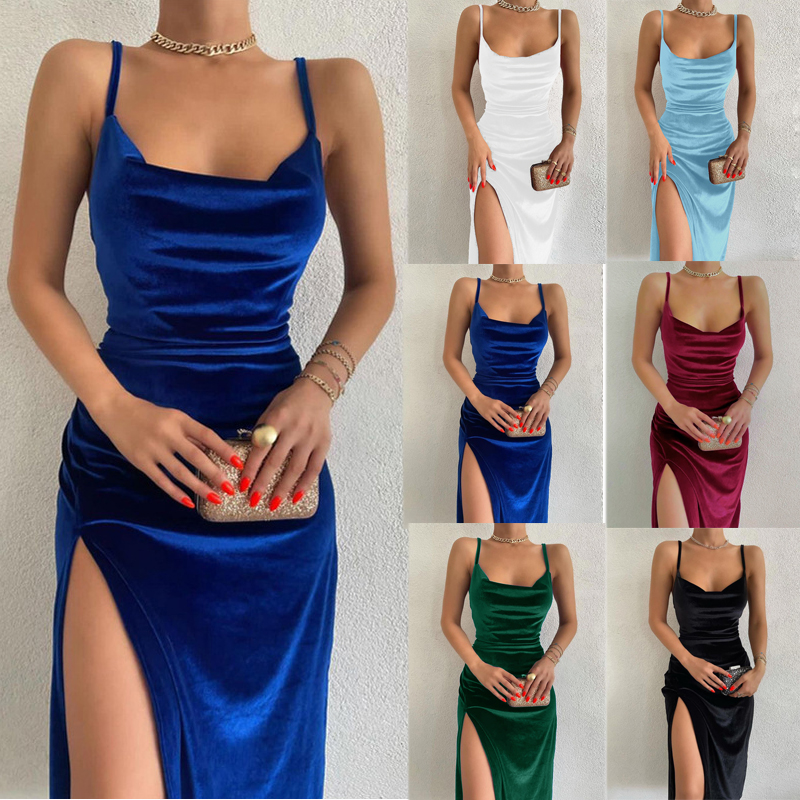 Europa e Stati Uniti Moda femminile 2024 Nuova moda primaverile ed estiva Abito da donna sexy con spacco sottile
