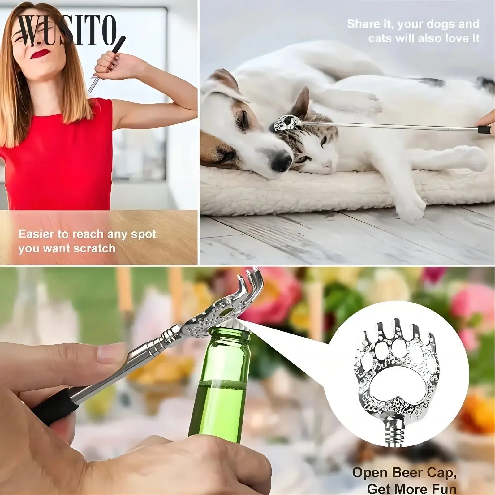 สแตนเลสปากกา Retractable Tickle,เหล็กกลับ Scratcher,แบบพกพา Telescopic Tickle นวด,ปรับ Anti-Itch Claw,Tic