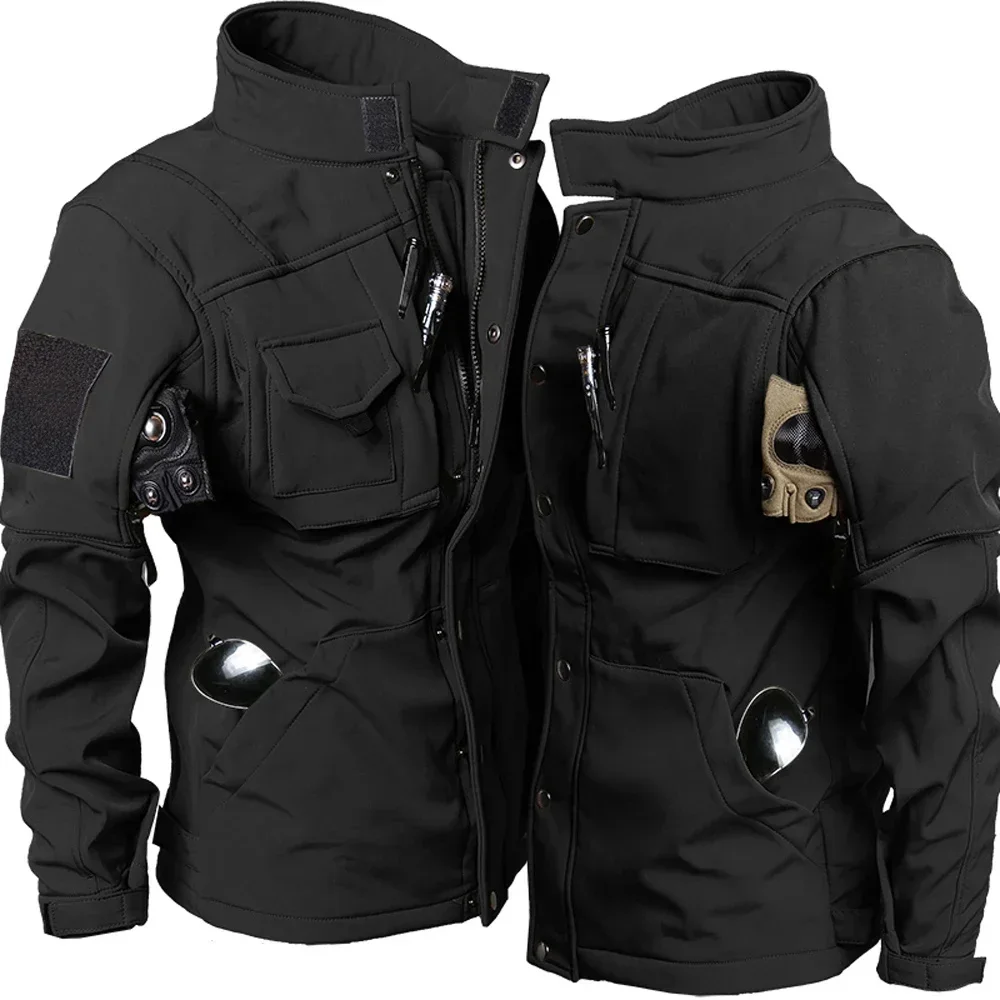 Chaqueta táctica Shark de concha suave para hombre, forro polar, impermeable, cálida, abrigo de combate al aire libre con múltiples bolsillos, cortavientos