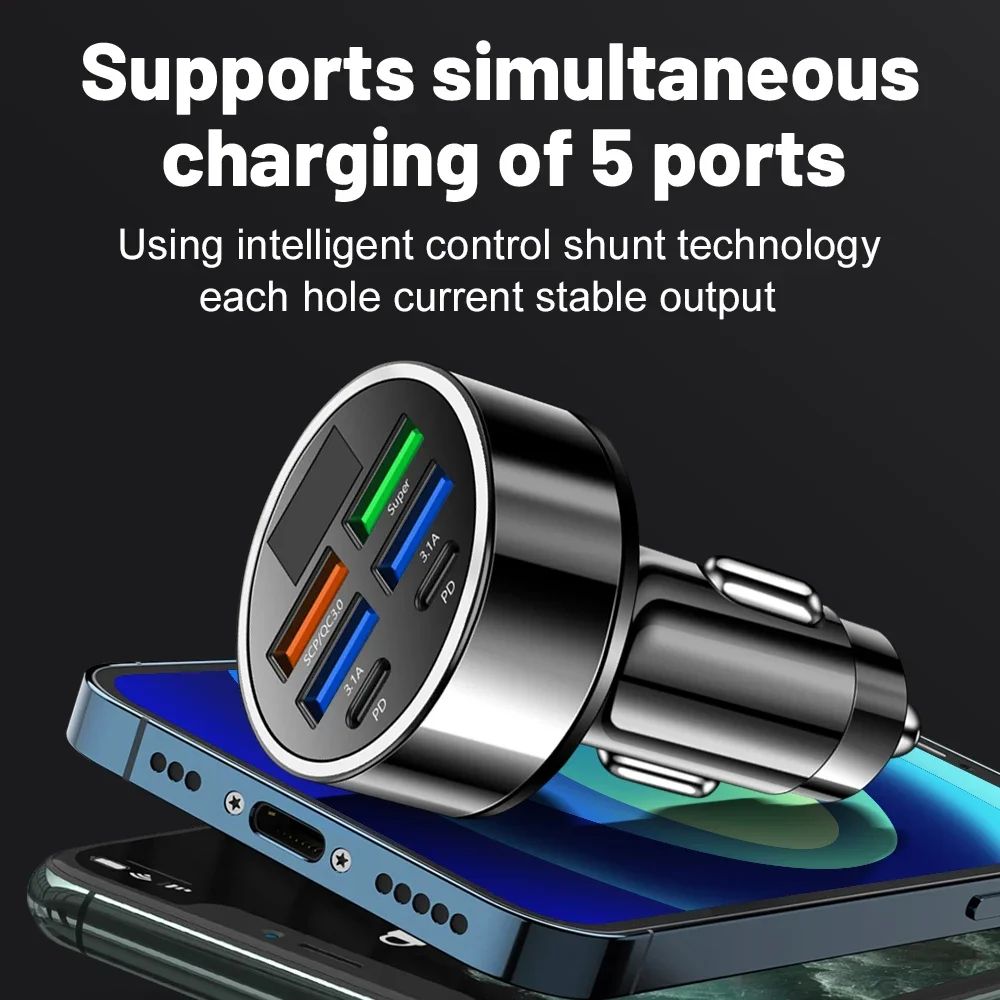 100W 6/8 พอร์ต Car Charger Fast CHARGING PD QC3.0 USB C รถชาร์จโทรศัพท์ประเภท C อะแดปเตอร์รถสําหรับ iPhone samsung Huawei Xiaomi