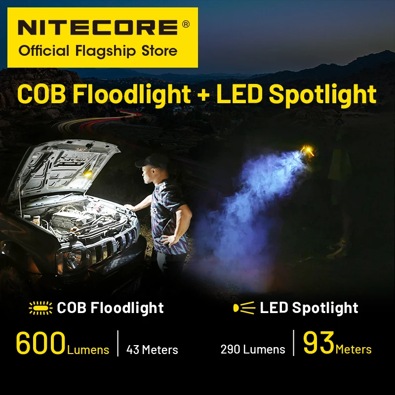 NITECORE NWL20 USB-C Rechargeable Work Light 180° Adjustable Multifunctional Triple Output Floodlight Spotlight, 21700 Battery
