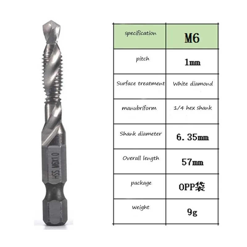 6 ชิ้น M3-M10 สกรู Tap เจาะ Bits Hss Taps Countersink Deburr ชุดเมตริกผสมเหล็กความเร็วสูง 1/4 ใน Quick Change Hex