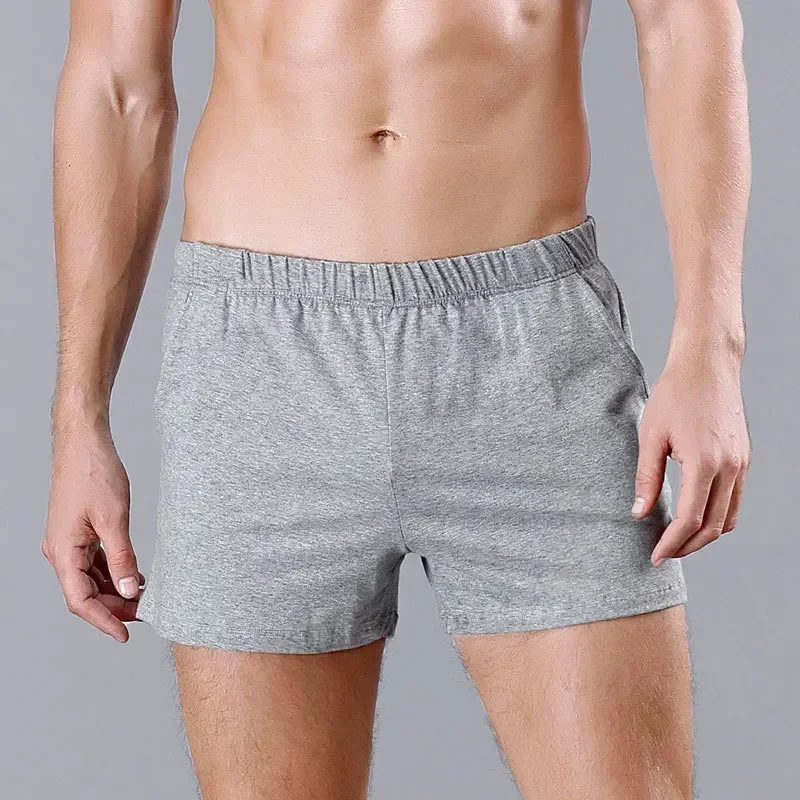 Algodão masculino verão respirável shorts moda sono solto pijamas calças casuais sólido respirável elástico casa pijamas