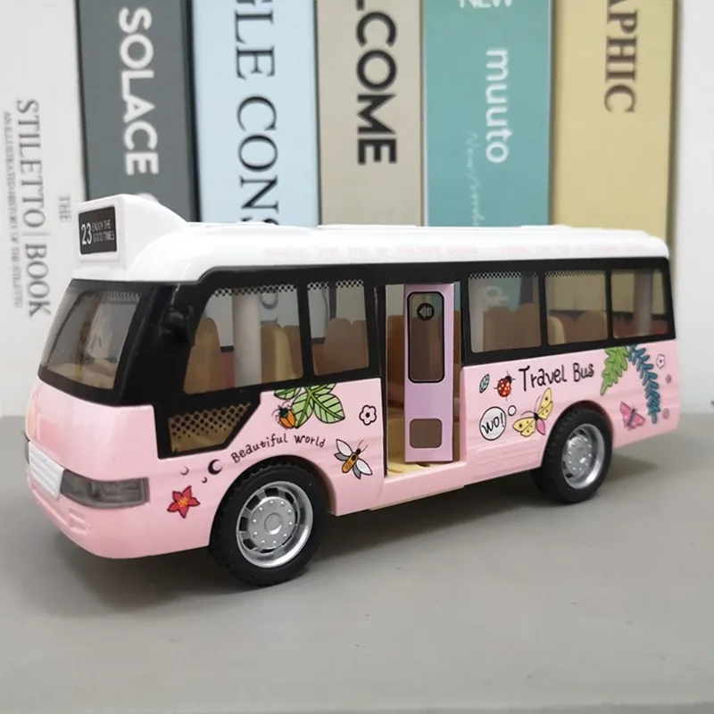 Ônibus da cidade brinquedos carros para crianças carros para meninos meninas puxar para trás jogar veículo modelo de ônibus com som iluminado e portas abertas