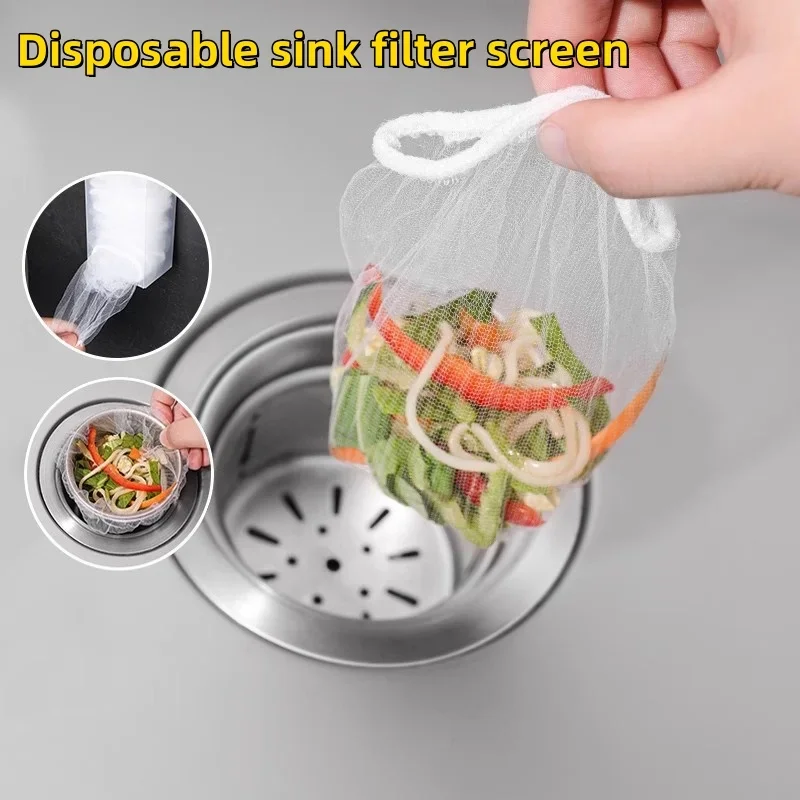 100/500 pces sacos de malha descartáveis do filtro da pia da cozinha filtro dreno buraco anti-bloqueio saco de lixo limpeza filtros net
