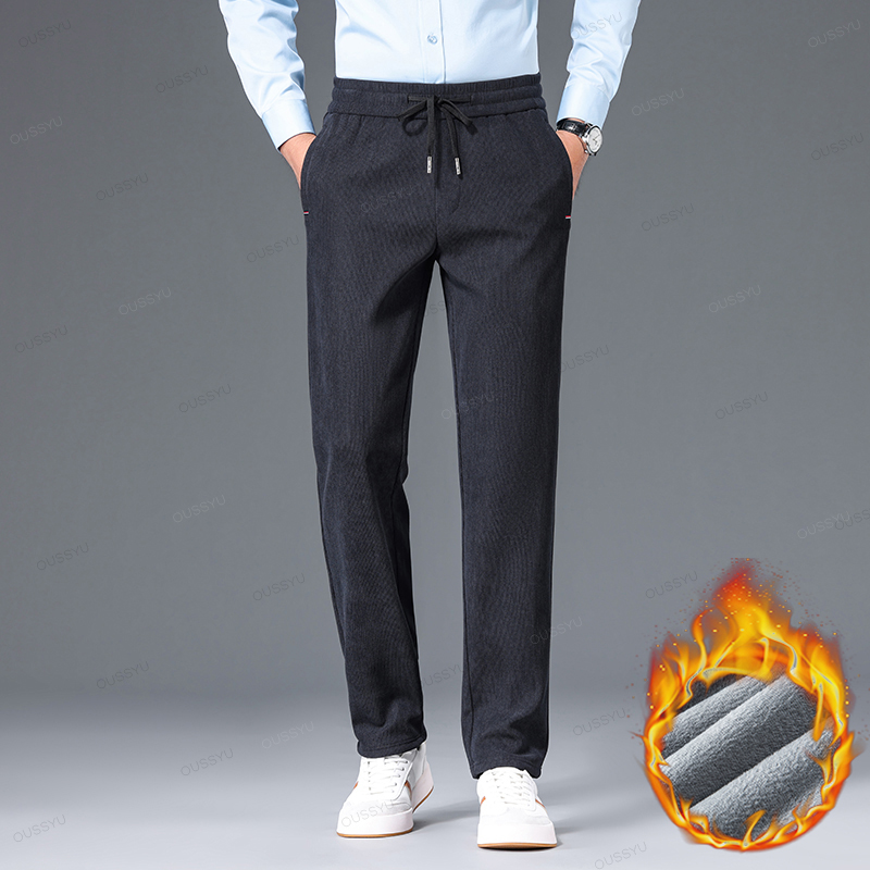 Pantalones de pana gruesos y cálidos de lana de invierno para hombre, pantalones informales rectos clásicos con cintura elástica para correr al aire libre, regalo para hombre