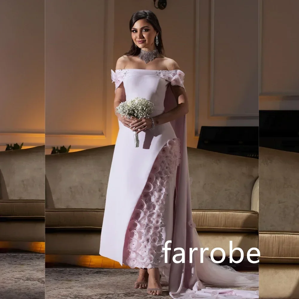 ที่กําหนดเองประณีต Jersey จีบดอกไม้ A-Line Off-the-shoulder Midi Dresses Homecoming สไตล์โมเดิร์น Pastrol Unisex สําหรับ