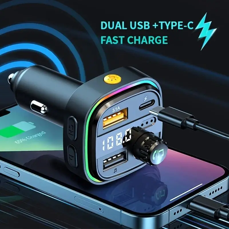 Bluetooth 5.0 FM Transmitter Handsfree Car Radio Modulator MP3 Player With 22.5W USB Super Quick Charge Adapter for Car