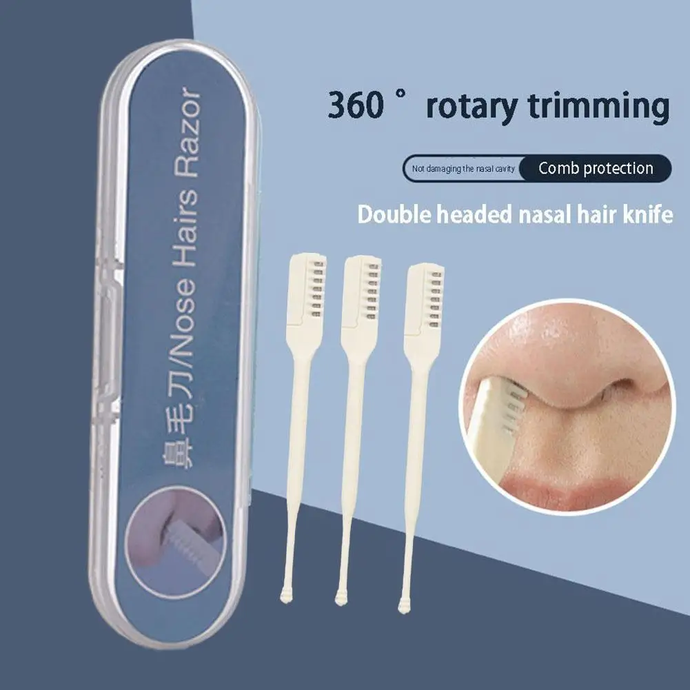 1/2/3pcs 2023 최신 비강 헤어 커터 360 회전 가위 여성과 남성을위한 코 헤어 트리머 안전 휴대용 매뉴얼
