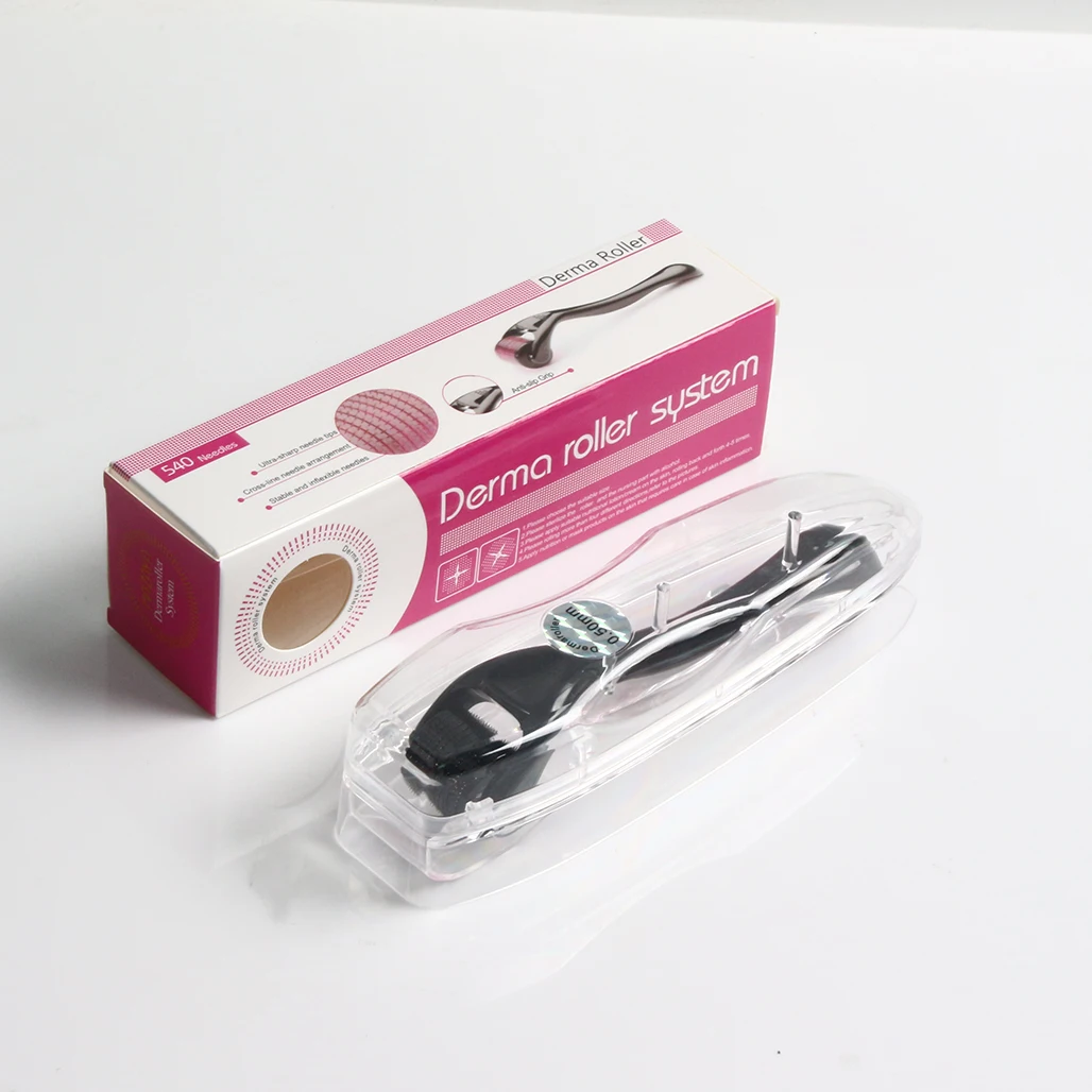 All Black Derma Roller 540 Stainless Steel Black Microneedling Roller Facial Skin Care Home Use for Face Beauty Massage Tools