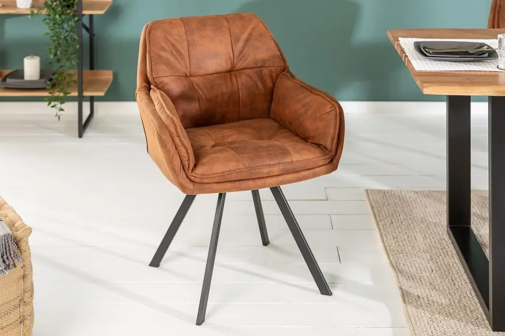 Drehbarer Retro Design Chair MR. Liege Hellbraun mit Armlehne Esszimmerstuhl Drehbar