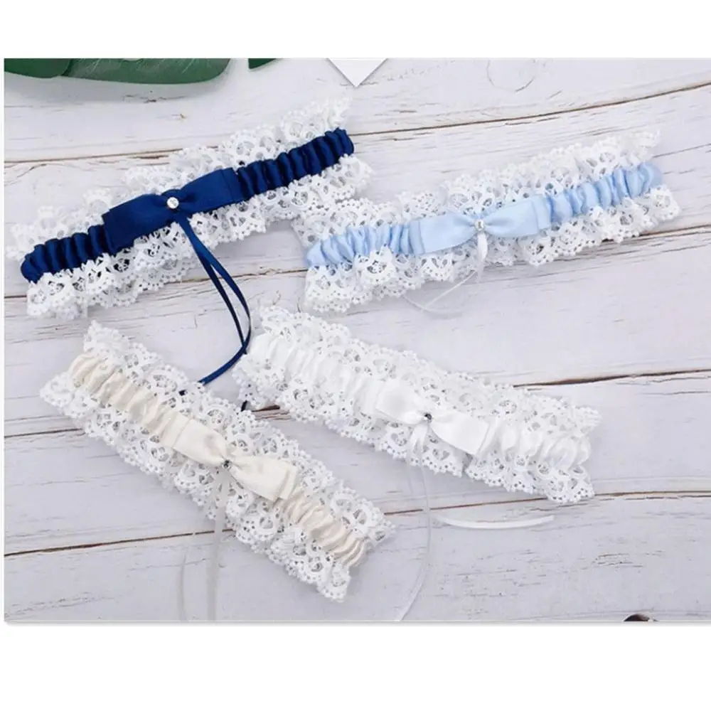 งานแต่งงานเจ้าสาวดอกไม้สีฟ้าขาแหวน Loop ถุงน่องผู้หญิงสาวเซ็กซี่โบว์เจ้าหญิงคอสเพลย์ Garter เข็มขัดอุปกรณ์เสริม
