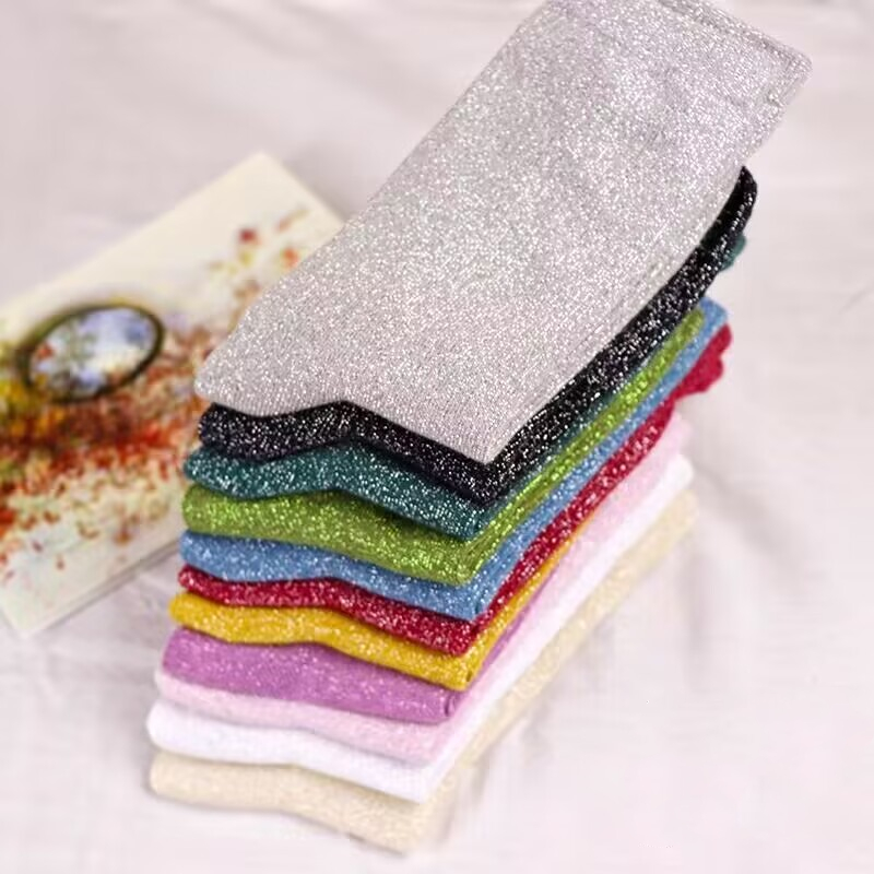 Calcetines de punto dorados y plateados para mujer, moda coreana, tendencia de verano, transpirables, color fino, brillantes, de alta calidad
