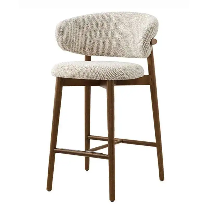 Sillas de Bar de madera maciza de lujo, luz nórdica, taburetes altos de cocina modernos para el hogar, taburetes con respaldo de tela de diseñador para muebles de Bar