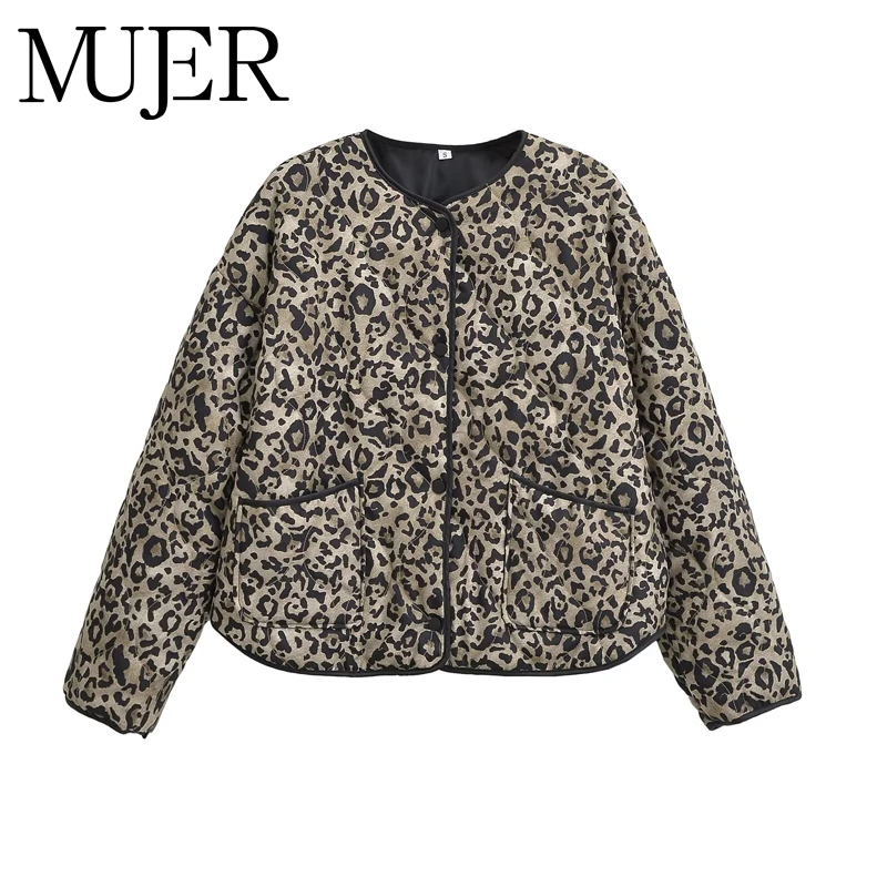 Muyer jaquetas com estampa de leopardo para mulheres casacos de grandes dimensões mulher 2025 botão de pressão casaco feminino manga longa jaqueta feminina