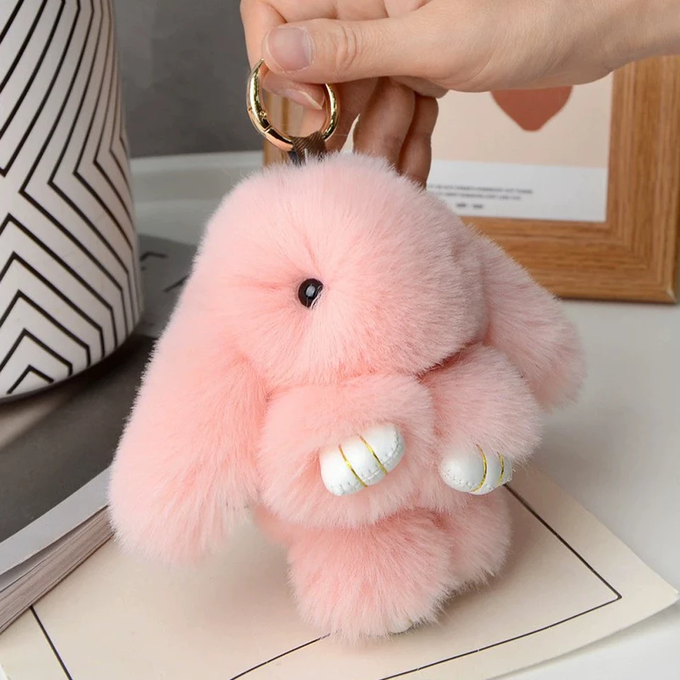 ZAKOL 15 ซม.ขนกระต่ายปุย Pompon พวงกุญแจกระต่ายน่ารักกระต่ายของเล่น Key CHAIN กระเป๋าอุปกรณ์ตกแต่งของขวัญสําหรับหญิง
