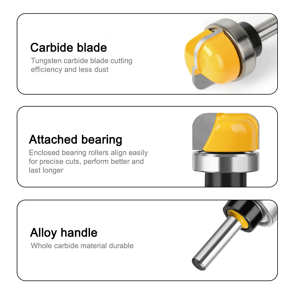 6mm 1/4" 8mm Shank Bowl and Tray Template Router Bit Set Carbide Juice Groove Round Nose Router Bit