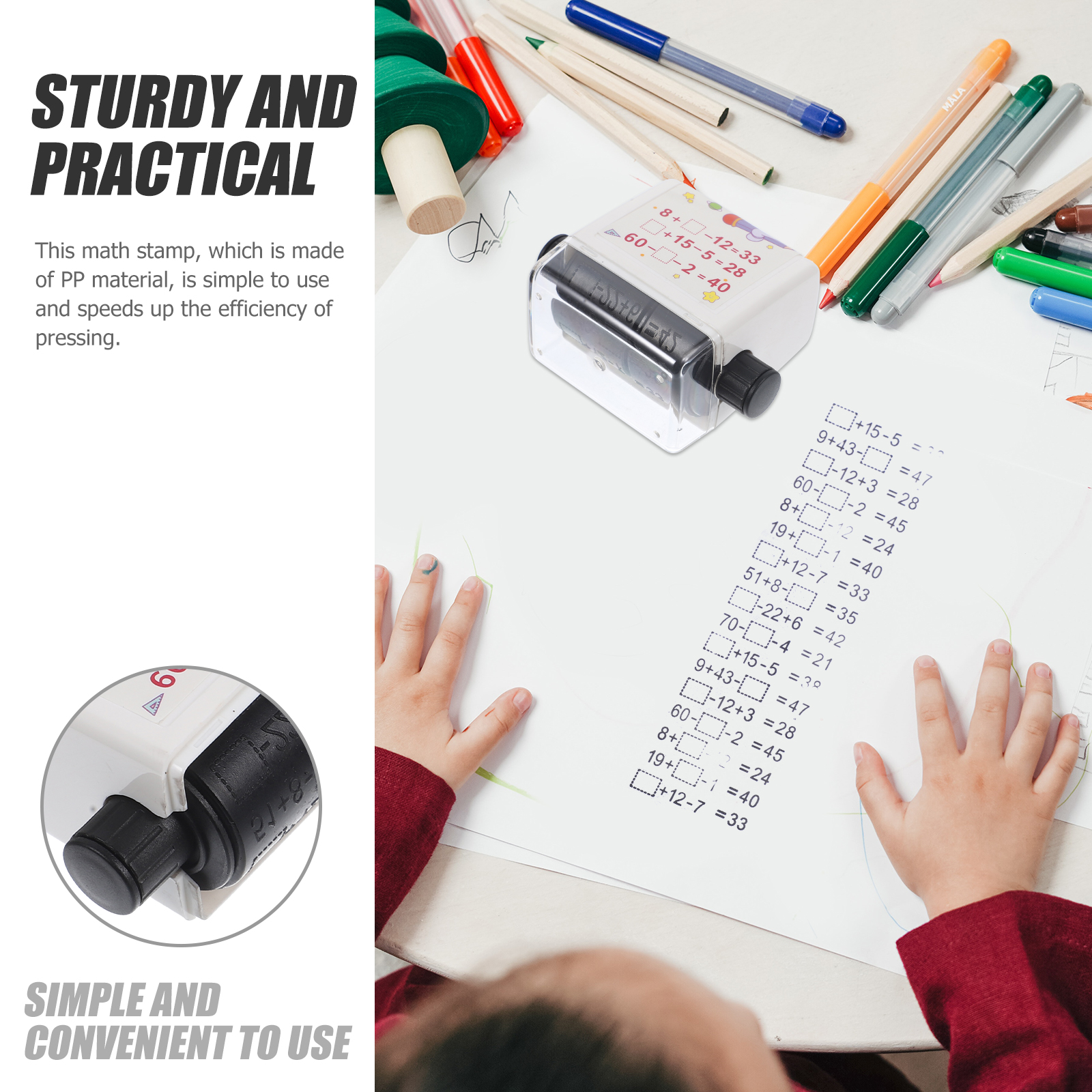 Addition and Subtraction Teaching Stamp Digital Roller Math Practice Teacher Stamps Number 65x55x22cm Small Learning Student