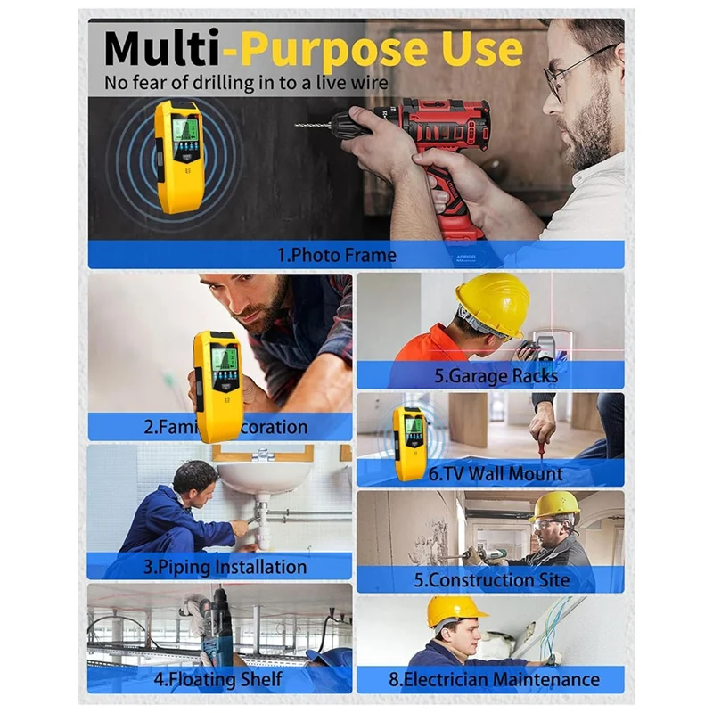 Stud Finder Wandscanner, 5IN1 Verbeterde Nauwkeurigheid LCD Display Muur Hout Metaal Stud Finder Detector, Stud Sensor Finder