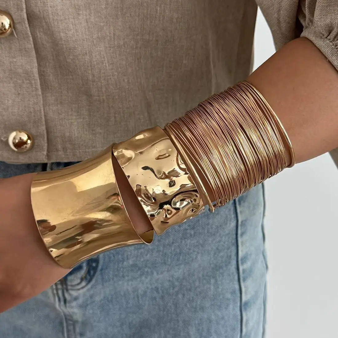 Ingemark Braccialetti larghi in lega impilabili esagerati per le donne Braccialetti con polsino aperto irregolare vintage Gioielli per feste